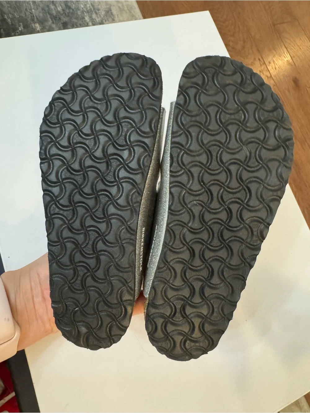 Kids Silver Glitter Buckle Slide Sandals